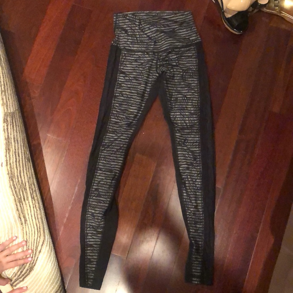Lululemon Gray and Black Striped Mesh Leggings